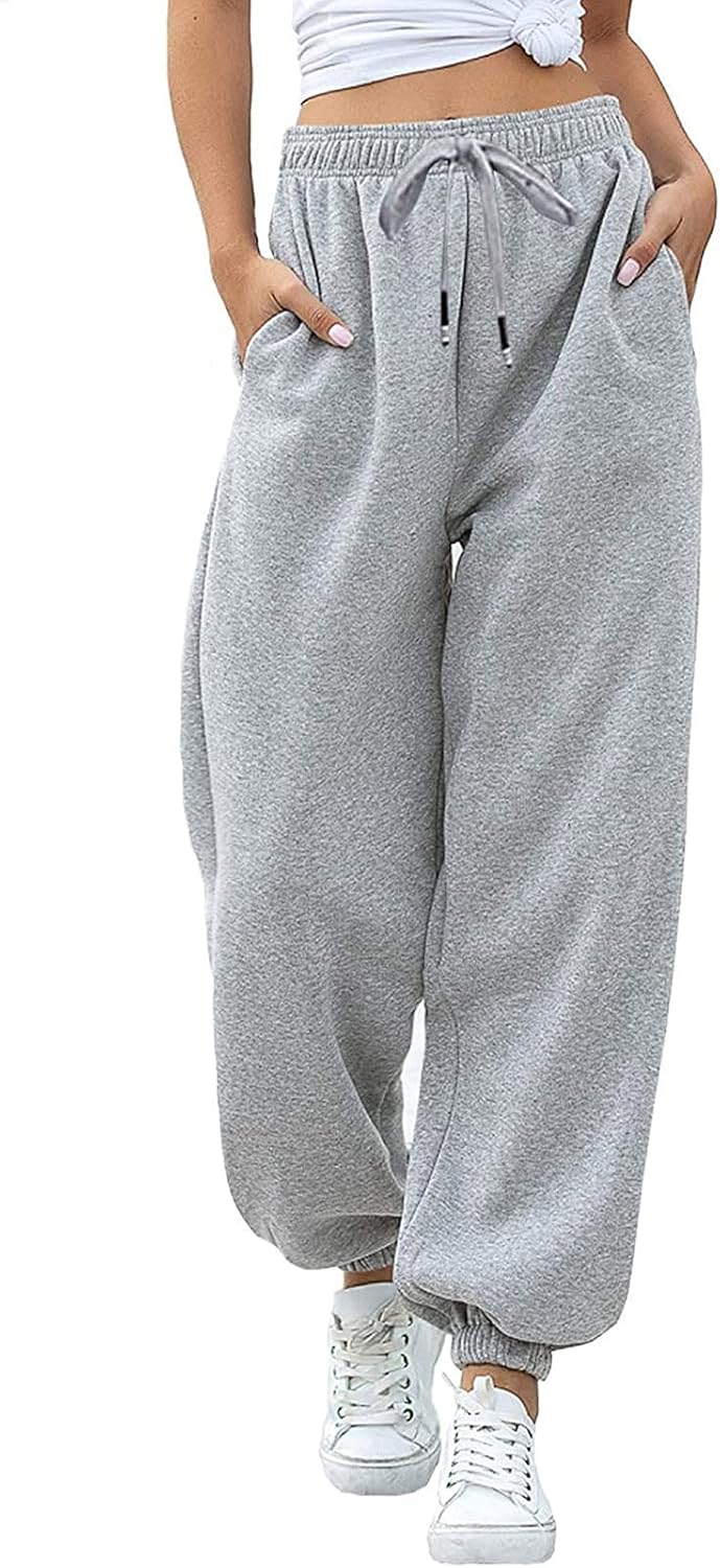 Sweatpants for Women Baggy Sweat Pants High Waisted Drawstring Joggers with Pockets Loose Fit Casual Workout Trousers