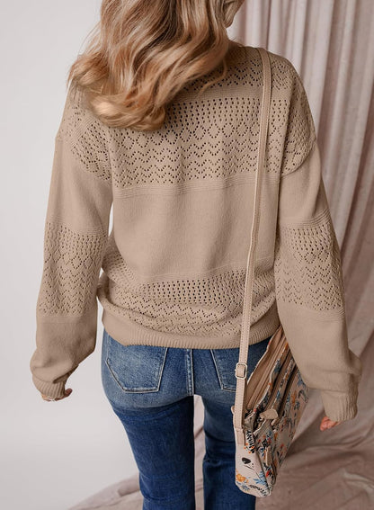 Womens Sweaters Causal Long Sleeve V Neck Lightweight Corchet Pullover Sweater Tops