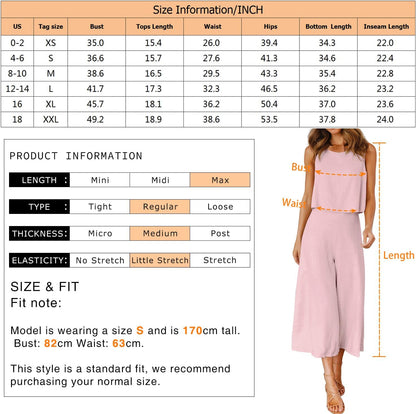 ROYLAMP Women's Summer 2 Piece Outfits Round neck Crop Basic Top Cropped Wide Leg pants Set Jumpsuits