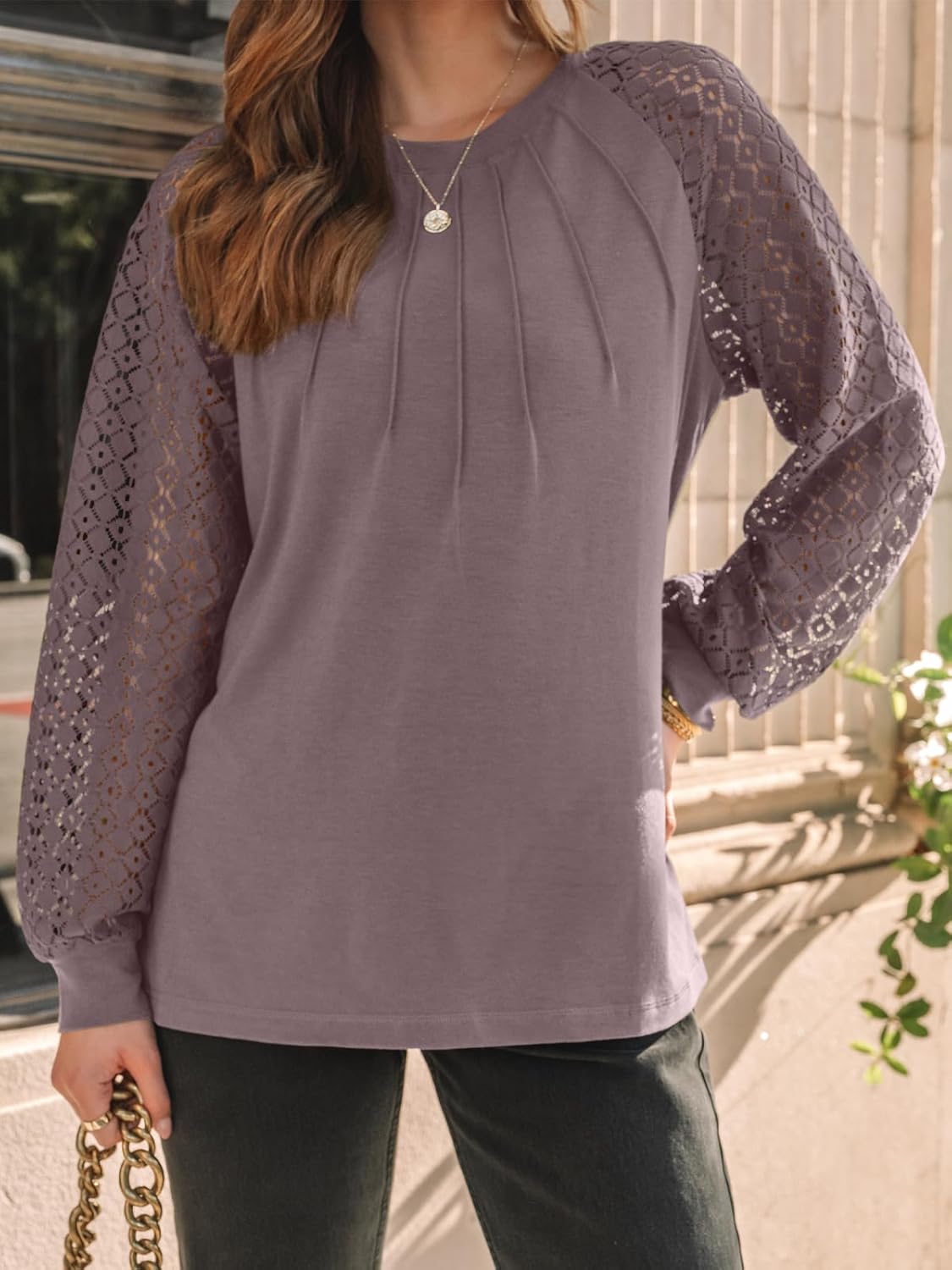 AUTOMET Womens Long Sleeve Shirts Pleated Lace Tops Fall Fashion Outfits Business Casual Blouses