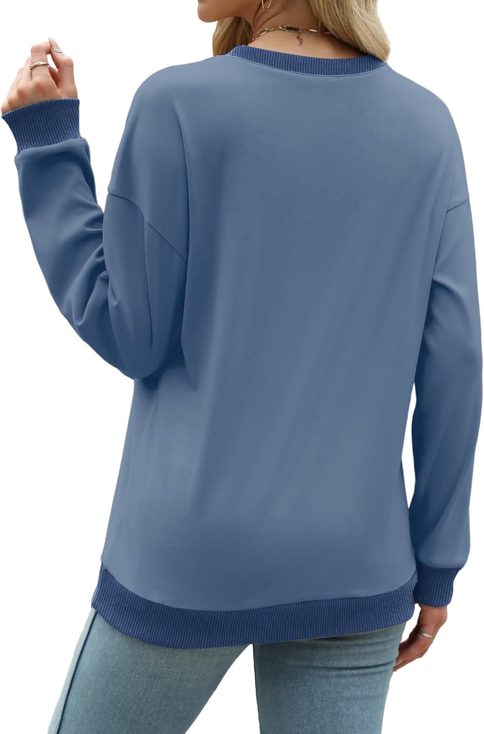 WIHOLL Sweatshirts for Women Crewneck Long Sleeve Loose Fit Sweaters Color Block Ribbed Trim Womens Tops Fall Fashion 2025