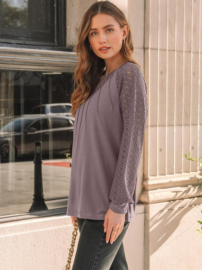 AUTOMET Womens Long Sleeve Shirts Pleated Lace Tops Fall Fashion Outfits Business Casual Blouses
