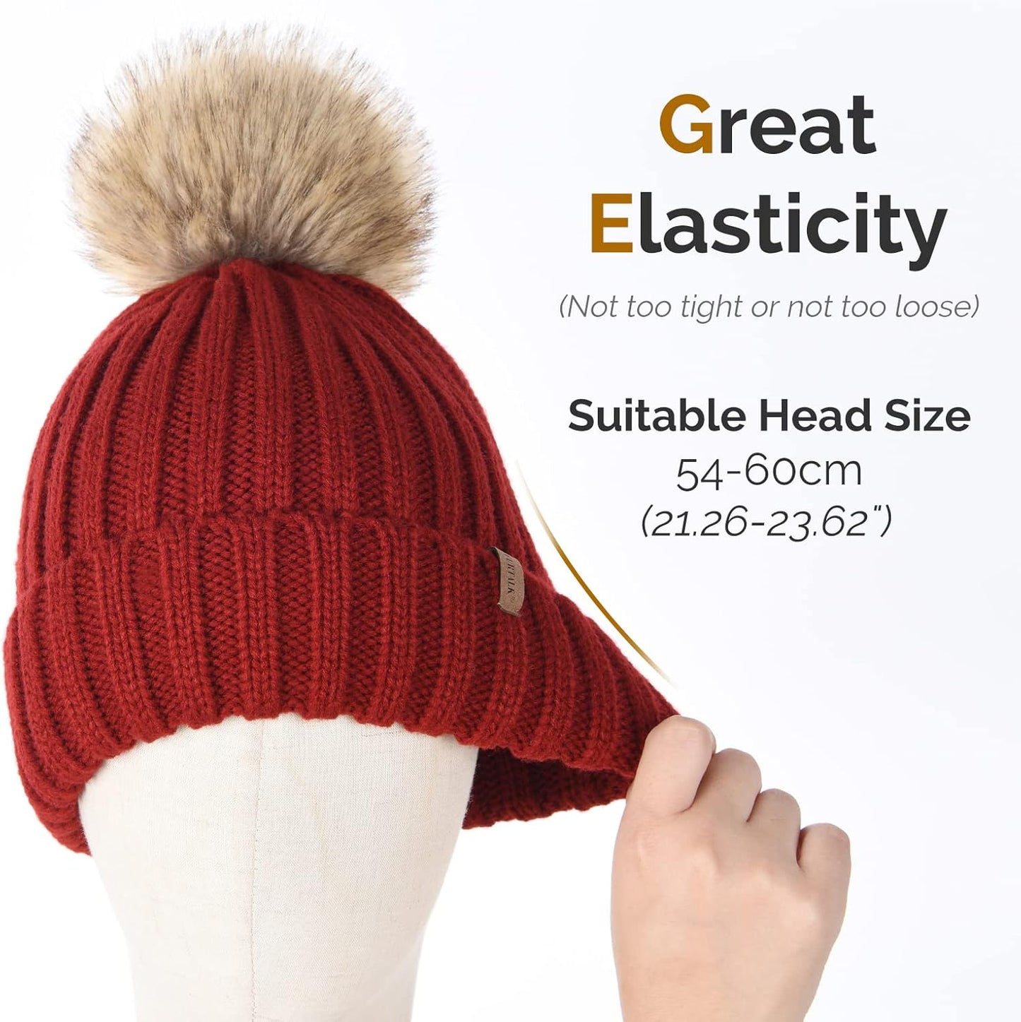 Beanie Hat with Faux Fur Pom