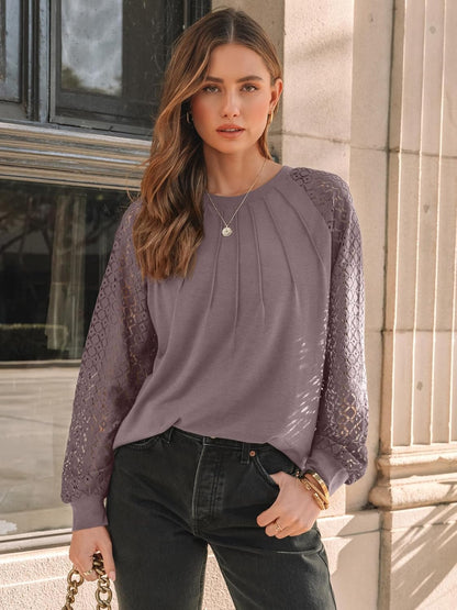 AUTOMET Womens Long Sleeve Shirts Pleated Lace Tops Fall Fashion Outfits Business Casual Blouses