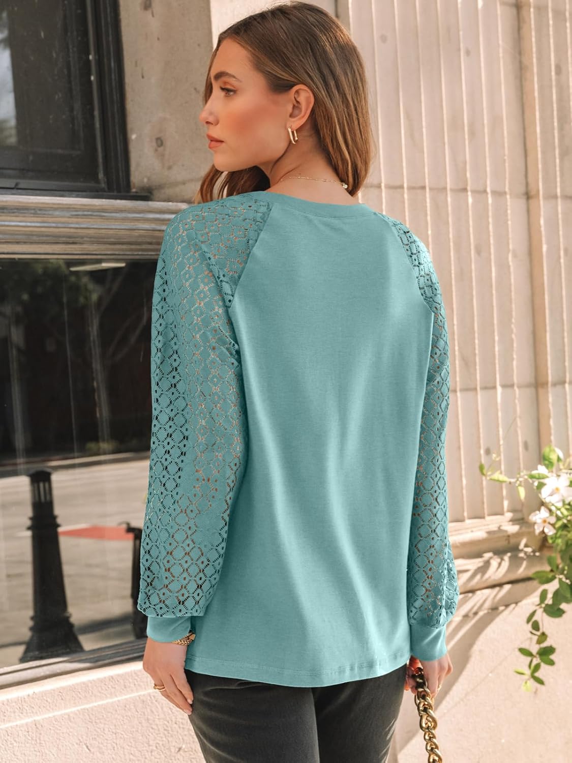 AUTOMET Womens Long Sleeve Shirts Pleated Lace Tops Fall Fashion Outfits Business Casual Blouses