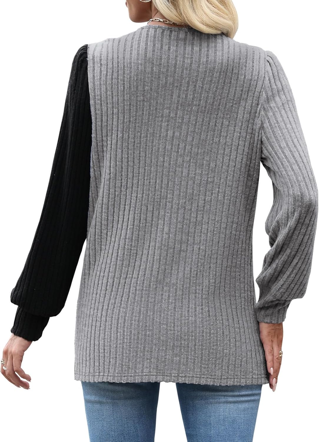 MixShe Womens Knit Sweaters 2025 Fall Winter Casual Long Sleeve Ribbed Colorblock Button Pullover Tops