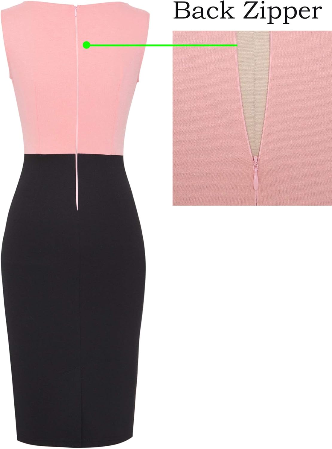 VFSHOW Womens Colorblock Patchwork Slim Front Zipper Work Business Office Party Bodycon Pencil Sheath Dress