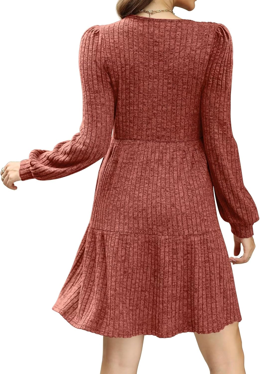SAMPEEL Fall Dresses for Women 2025 Clothing Trendy Square Neck Long Sleeve A Line Sweater Dress with Pocket