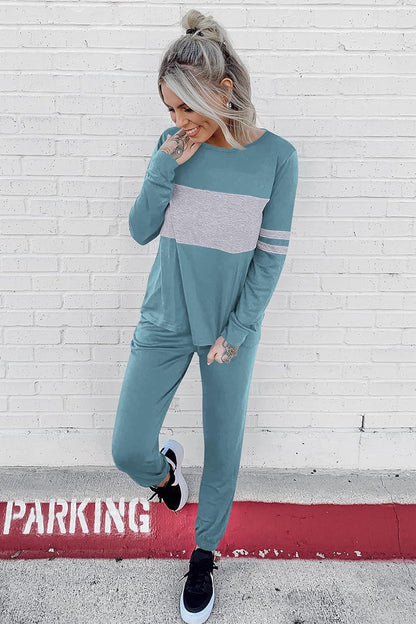 PRETTYGARDEN Women's Color Block 2 Piece 2025 Fall Tracksuit Crewneck Long Sleeve Tops Long Sweatpants Outfits Lounge Sets