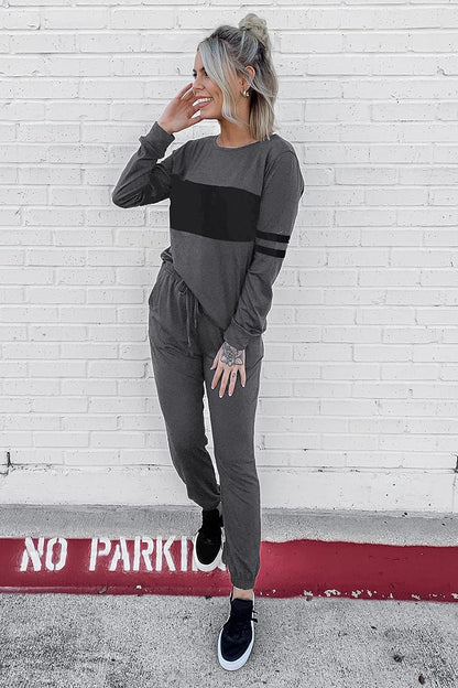 PRETTYGARDEN Women's Color Block 2 Piece 2025 Fall Tracksuit Crewneck Long Sleeve Tops Long Sweatpants Outfits Lounge Sets