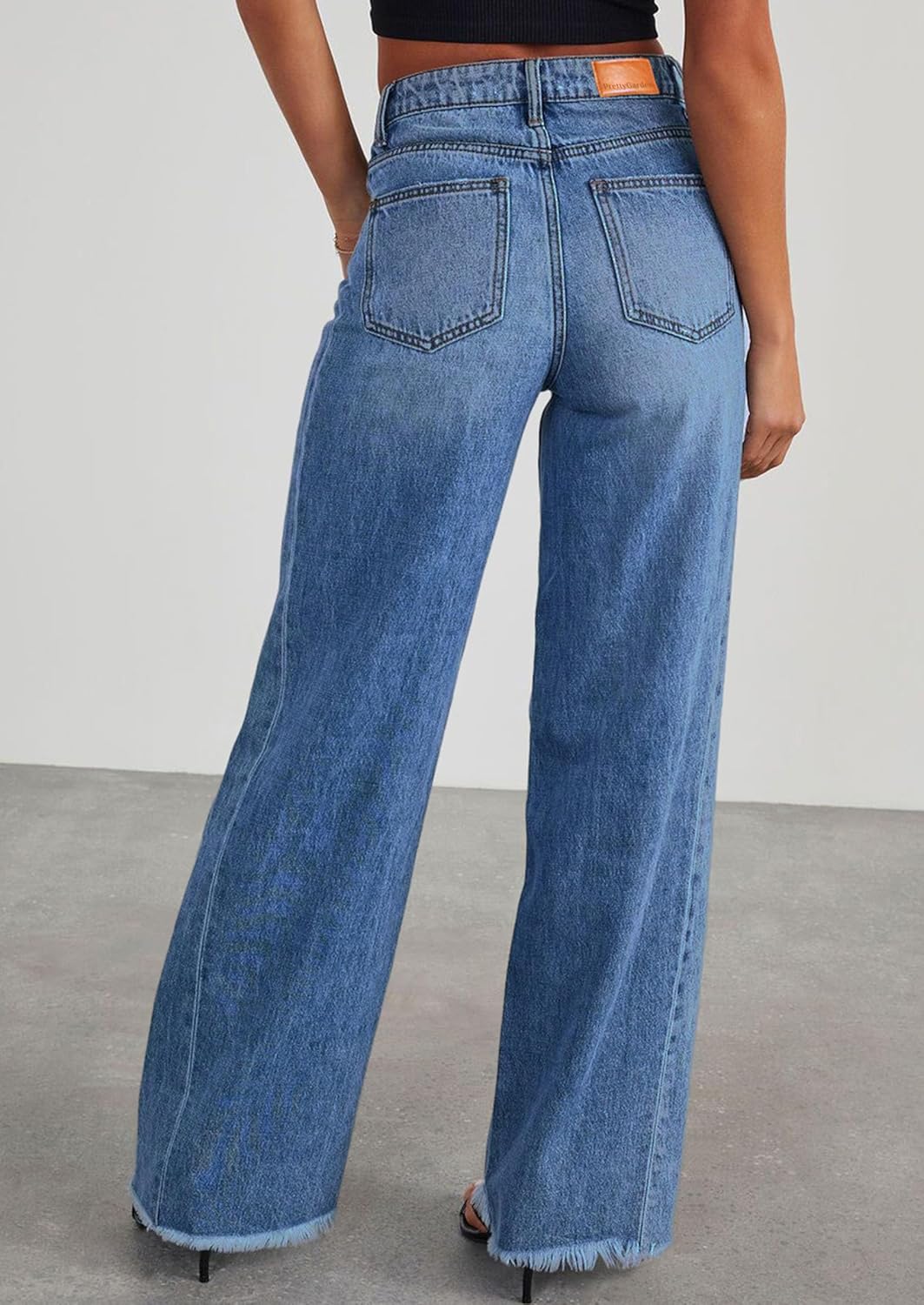 PRETTYGARDEN Wide Leg Jeans for Women Trendy 2025 High Waisted Stretchy Baggy Raw Hem Denim Palazzo Pants with Pockets