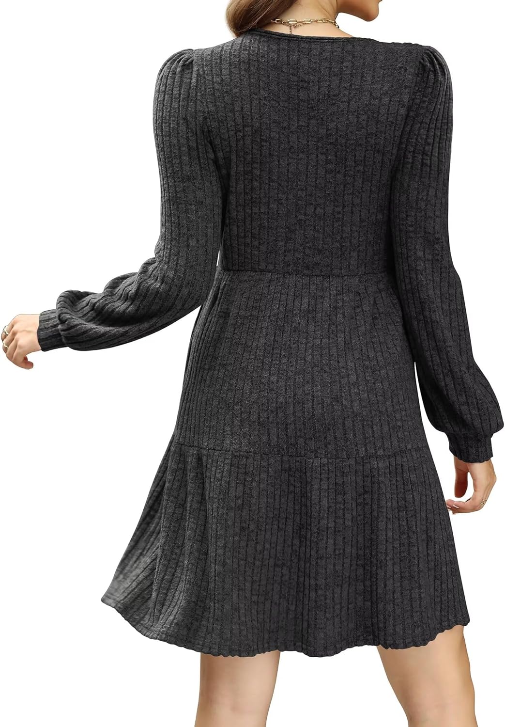 SAMPEEL Fall Dresses for Women 2025 Clothing Trendy Square Neck Long Sleeve A Line Sweater Dress with Pocket