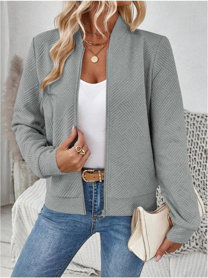 Verdusa Women's Zip Up Textured Lightweight Bomber Jacket Casual Long Sleeve Outerwear