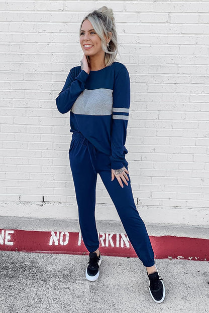 PRETTYGARDEN Women's Color Block 2 Piece 2025 Fall Tracksuit Crewneck Long Sleeve Tops Long Sweatpants Outfits Lounge Sets