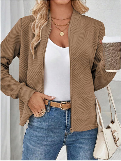 Verdusa Women's Zip Up Textured Lightweight Bomber Jacket Casual Long Sleeve Outerwear