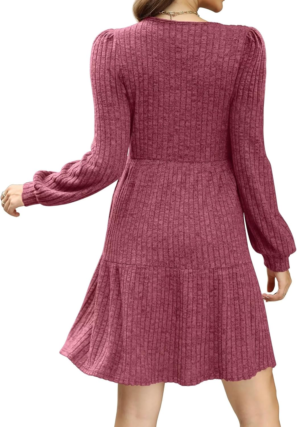 SAMPEEL Fall Dresses for Women 2025 Clothing Trendy Square Neck Long Sleeve A Line Sweater Dress with Pocket
