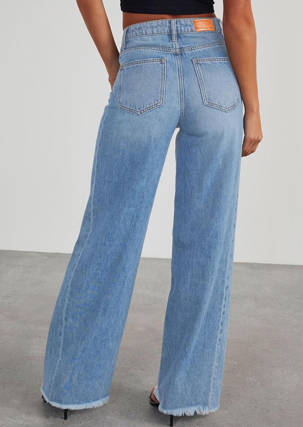 PRETTYGARDEN Wide Leg Jeans for Women Trendy 2025 High Waisted Stretchy Baggy Raw Hem Denim Palazzo Pants with Pockets