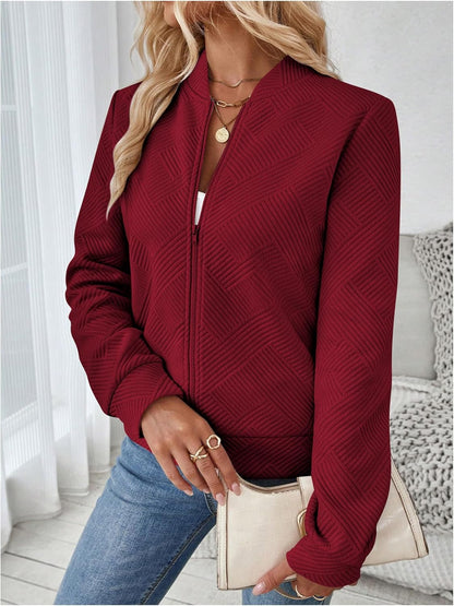 Verdusa Women's Zip Up Textured Lightweight Bomber Jacket Casual Long Sleeve Outerwear