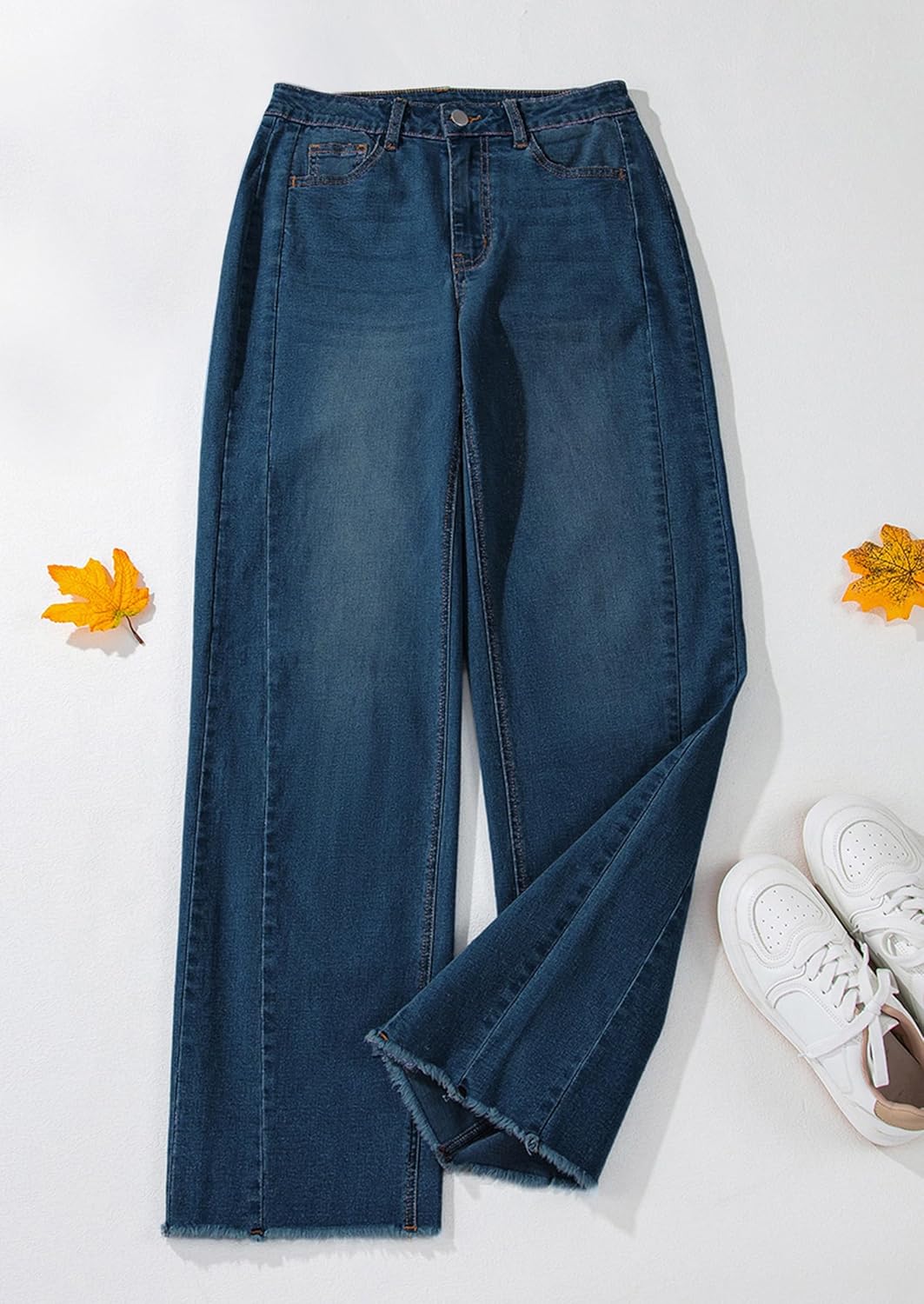 PRETTYGARDEN Wide Leg Jeans for Women Trendy 2025 High Waisted Stretchy Baggy Raw Hem Denim Palazzo Pants with Pockets