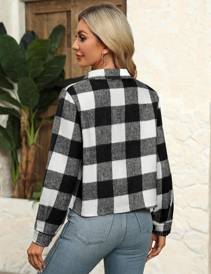 ZEAGOO Jackets for Women Cropped Flannel Plaid Shacket 2025 Fashion Button Down Shirt Coats Tops