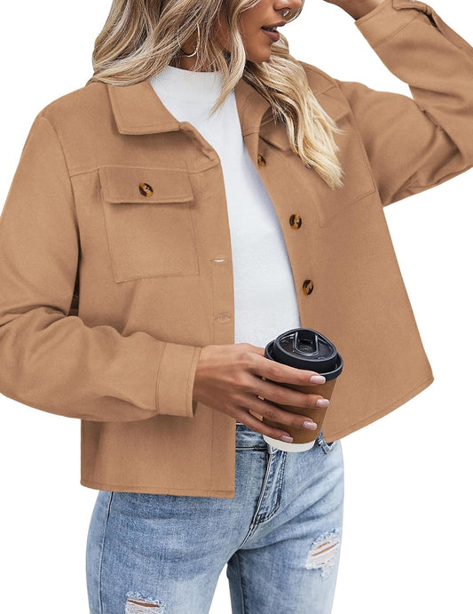 ZEAGOO Jackets for Women Cropped Flannel Plaid Shacket 2025 Fashion Button Down Shirt Coats Tops