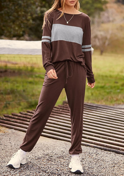 PRETTYGARDEN Women's Color Block 2 Piece 2025 Fall Tracksuit Crewneck Long Sleeve Tops Long Sweatpants Outfits Lounge Sets