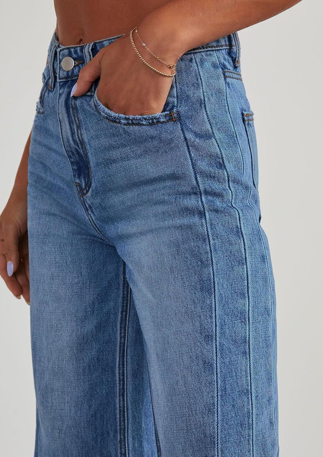 PRETTYGARDEN Wide Leg Jeans for Women Trendy 2025 High Waisted Stretchy Baggy Raw Hem Denim Palazzo Pants with Pockets