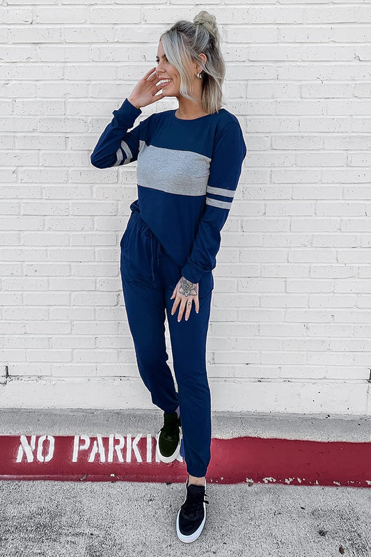 PRETTYGARDEN Women's Color Block 2 Piece 2025 Fall Tracksuit Crewneck Long Sleeve Tops Long Sweatpants Outfits Lounge Sets