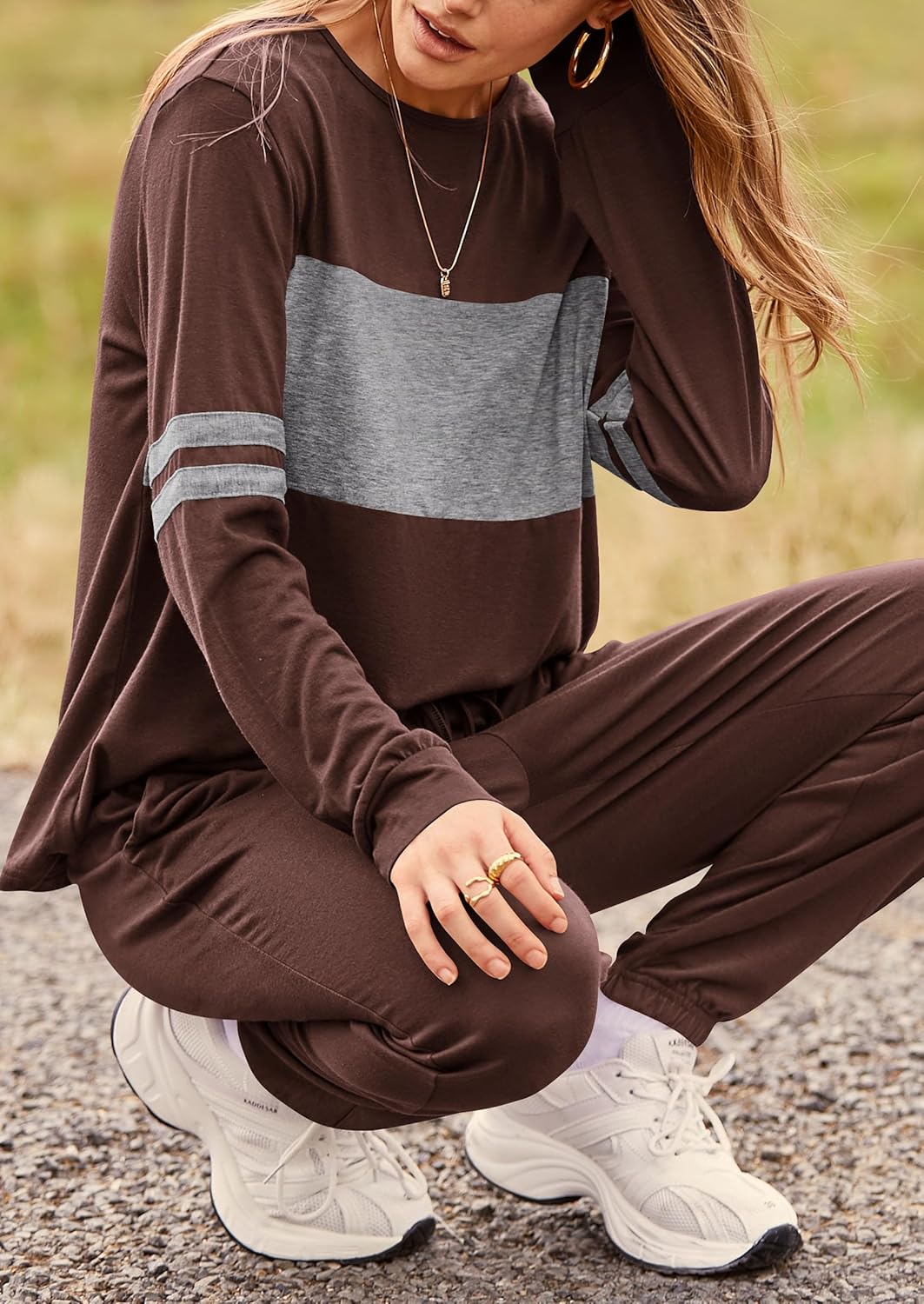 PRETTYGARDEN Women's Color Block 2 Piece 2025 Fall Tracksuit Crewneck Long Sleeve Tops Long Sweatpants Outfits Lounge Sets