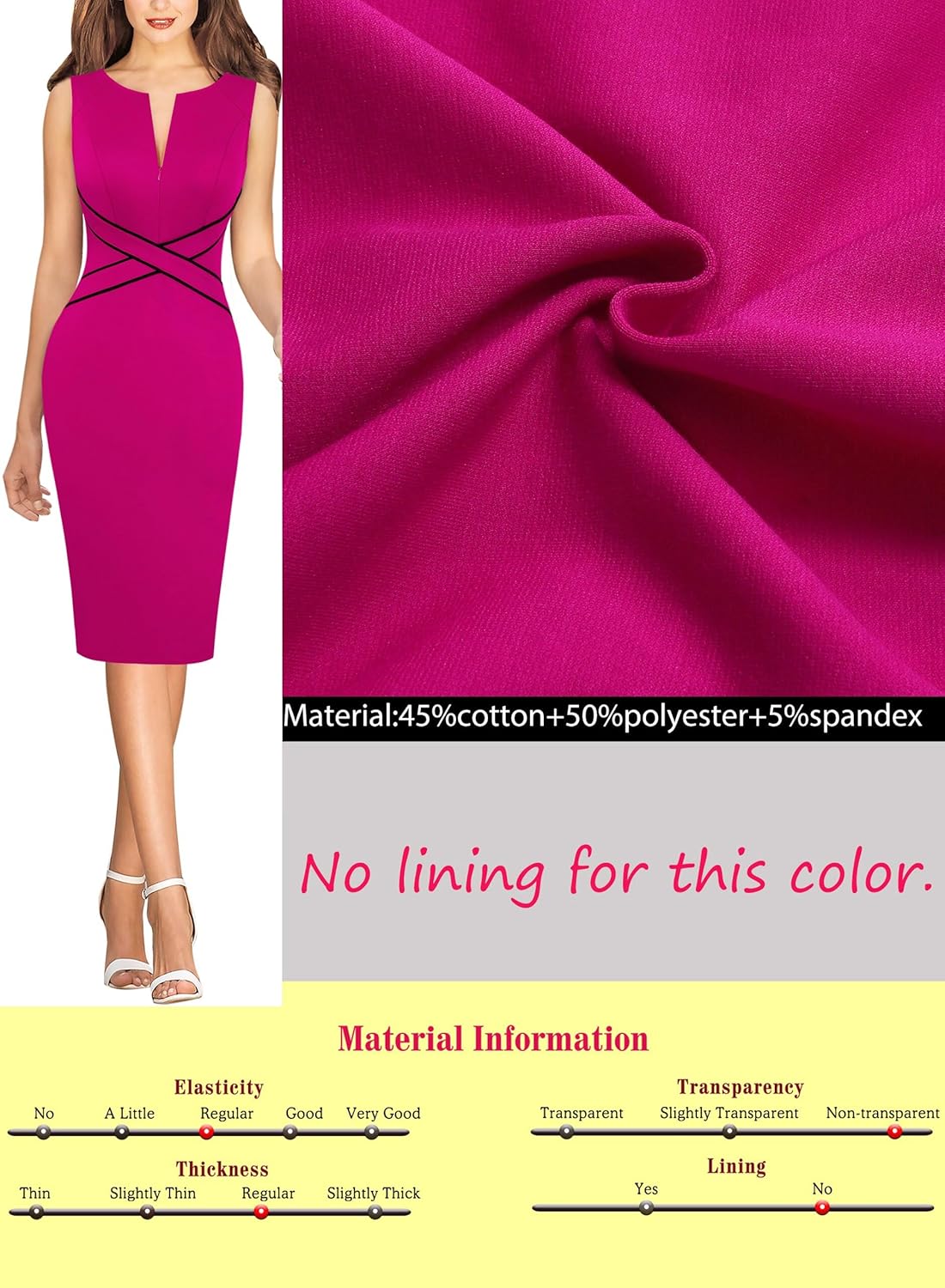 VFSHOW Womens Colorblock Patchwork Slim Front Zipper Work Business Office Party Bodycon Pencil Sheath Dress
