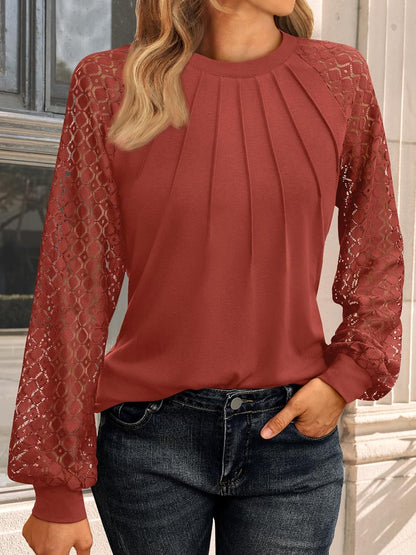 AUTOMET Womens Long Sleeve Shirts Pleated Lace Tops Fall Fashion Outfits Business Casual Blouses
