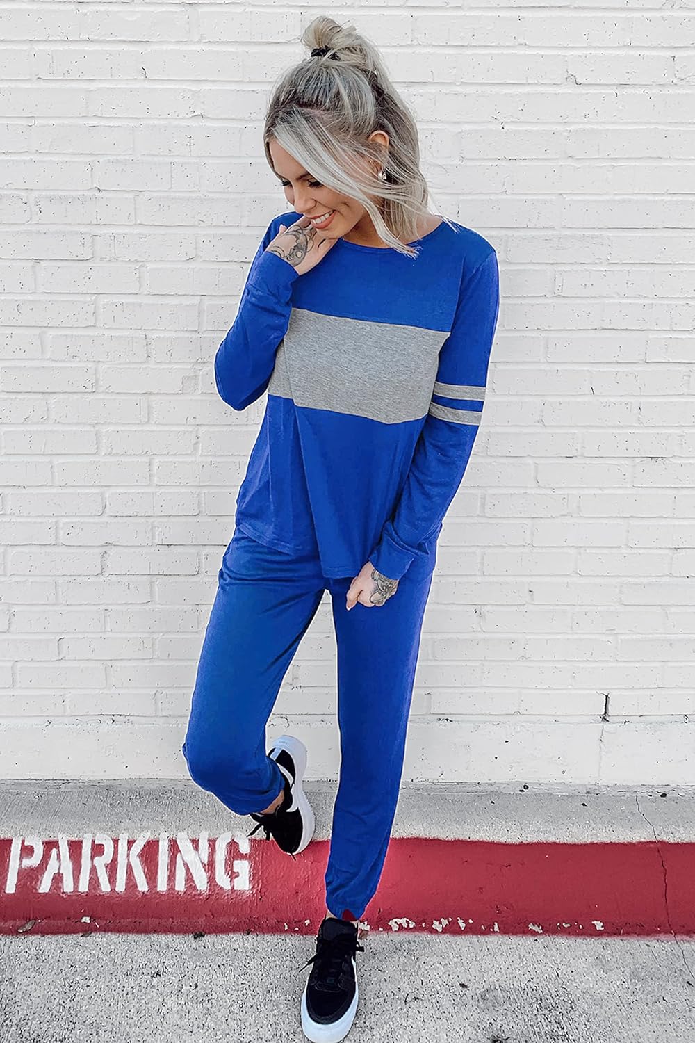 PRETTYGARDEN Women's Color Block 2 Piece 2025 Fall Tracksuit Crewneck Long Sleeve Tops Long Sweatpants Outfits Lounge Sets