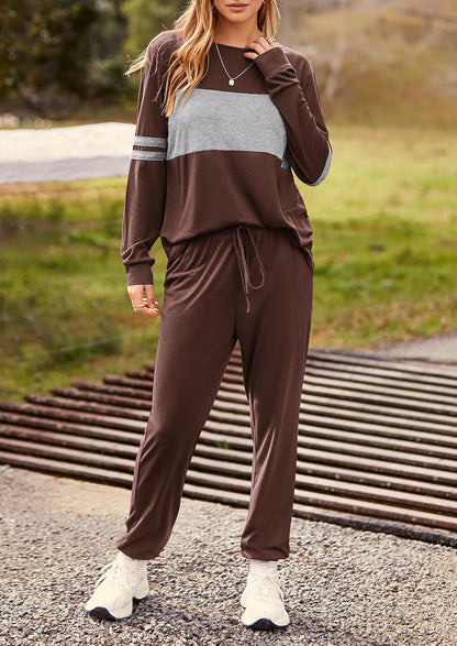 PRETTYGARDEN Women's Color Block 2 Piece 2025 Fall Tracksuit Crewneck Long Sleeve Tops Long Sweatpants Outfits Lounge Sets