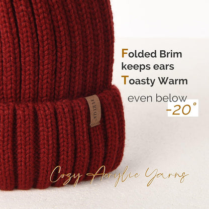 Beanie Hat with Faux Fur Pom