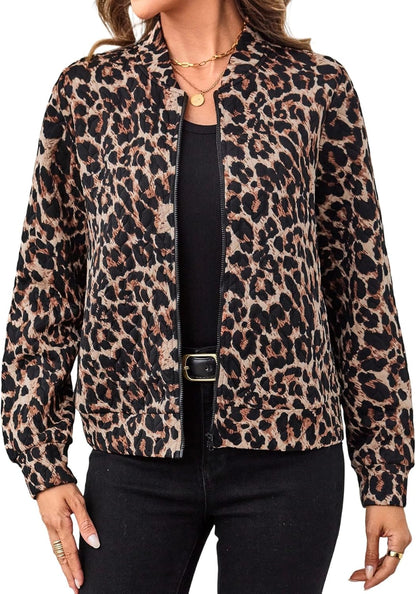 Verdusa Women's Zip Up Textured Lightweight Bomber Jacket Casual Long Sleeve Outerwear