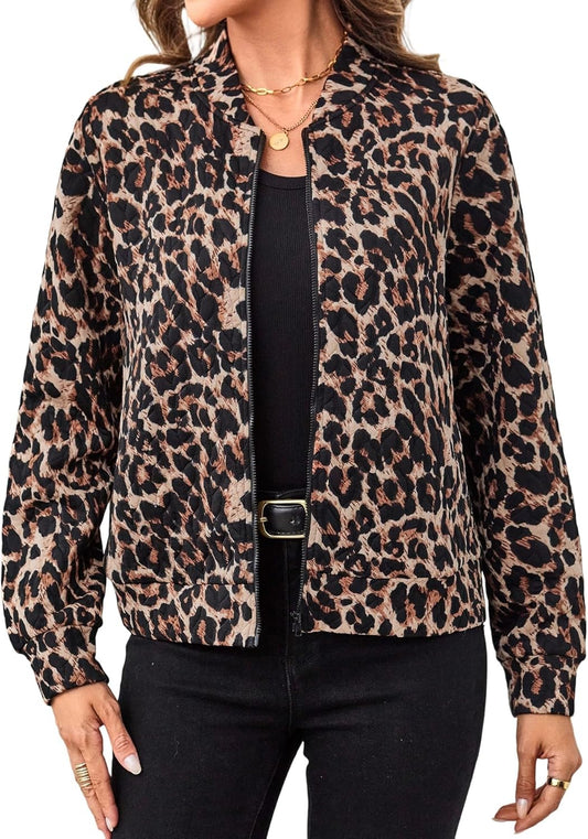 Verdusa Women's Zip Up Textured Lightweight Bomber Jacket Casual Long Sleeve Outerwear