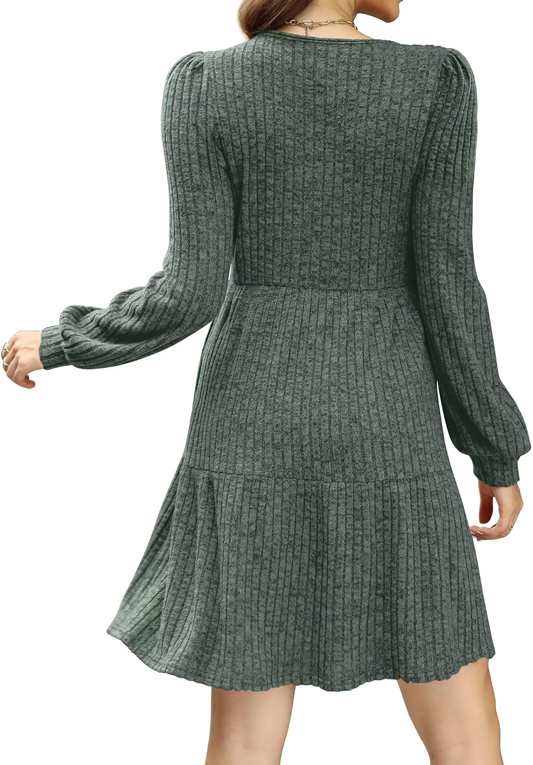 SAMPEEL Fall Dresses for Women 2025 Clothing Trendy Square Neck Long Sleeve A Line Sweater Dress with Pocket