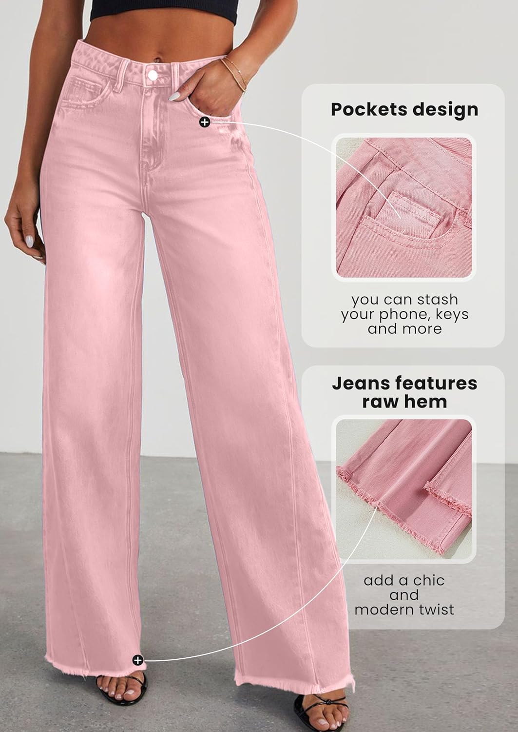 PRETTYGARDEN Wide Leg Jeans for Women Trendy 2025 High Waisted Stretchy Baggy Raw Hem Denim Palazzo Pants with Pockets