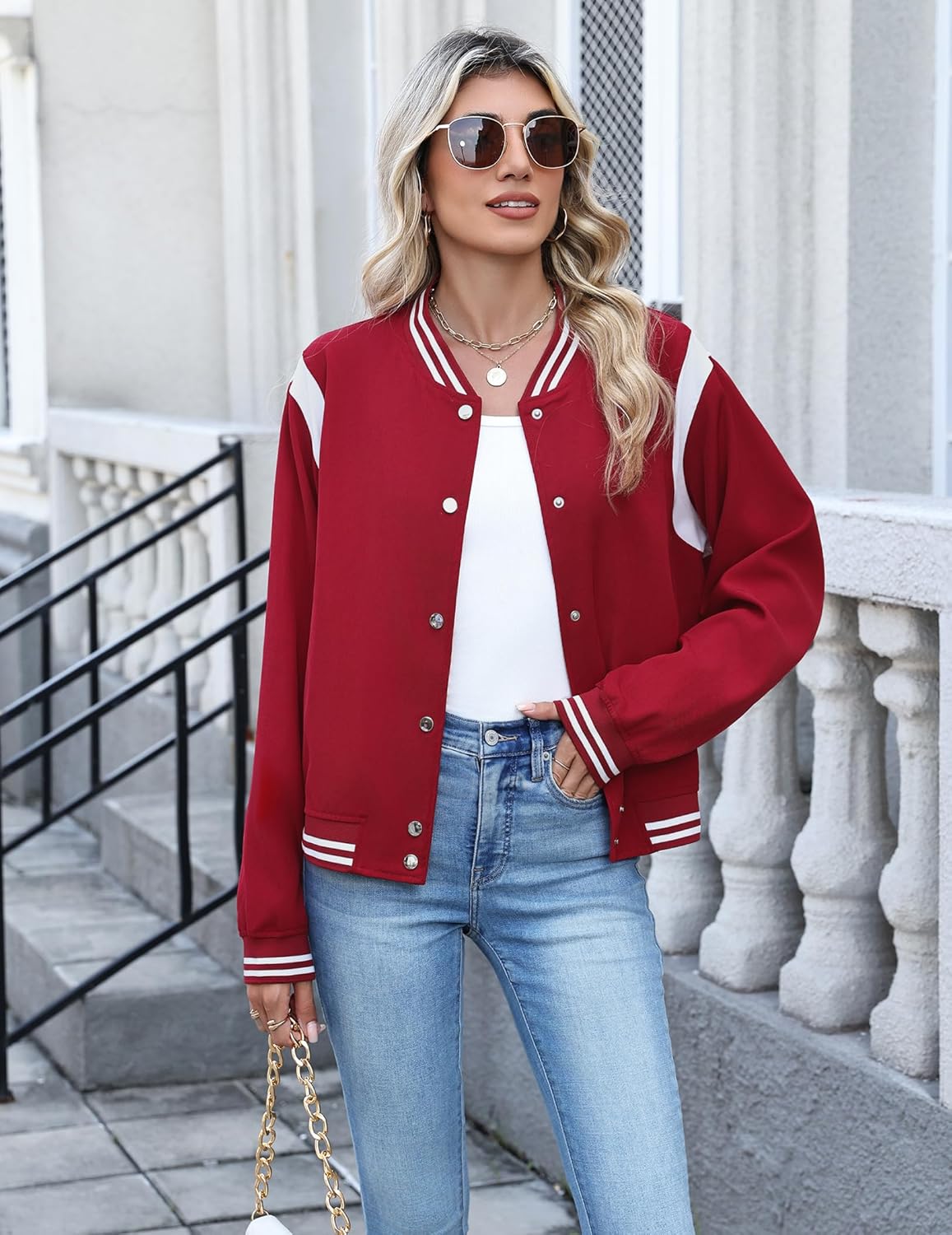 Zeagoo Bomber Jacket Women Varsity Casual Button Down Lightweight 2025 Fall Fashion Short School Outfits with Pockets