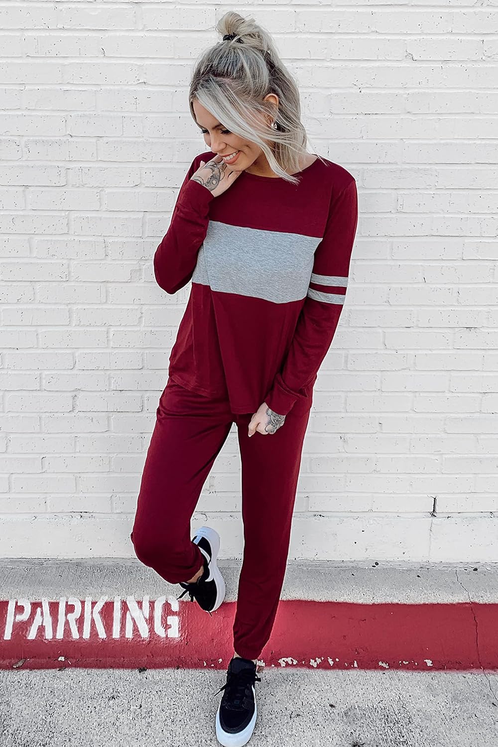 PRETTYGARDEN Women's Color Block 2 Piece 2025 Fall Tracksuit Crewneck Long Sleeve Tops Long Sweatpants Outfits Lounge Sets