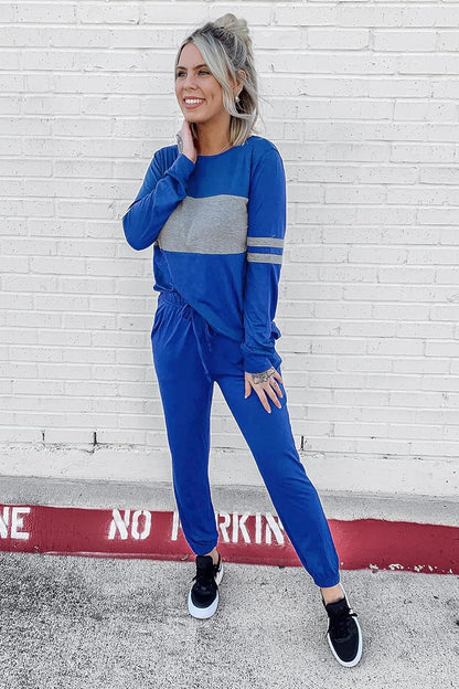 PRETTYGARDEN Women's Color Block 2 Piece 2025 Fall Tracksuit Crewneck Long Sleeve Tops Long Sweatpants Outfits Lounge Sets