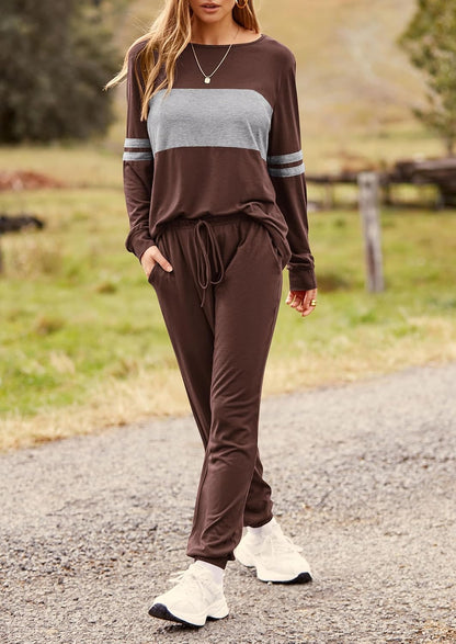 PRETTYGARDEN Women's Color Block 2 Piece 2025 Fall Tracksuit Crewneck Long Sleeve Tops Long Sweatpants Outfits Lounge Sets
