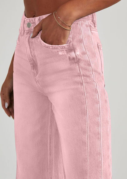 PRETTYGARDEN Wide Leg Jeans for Women Trendy 2025 High Waisted Stretchy Baggy Raw Hem Denim Palazzo Pants with Pockets