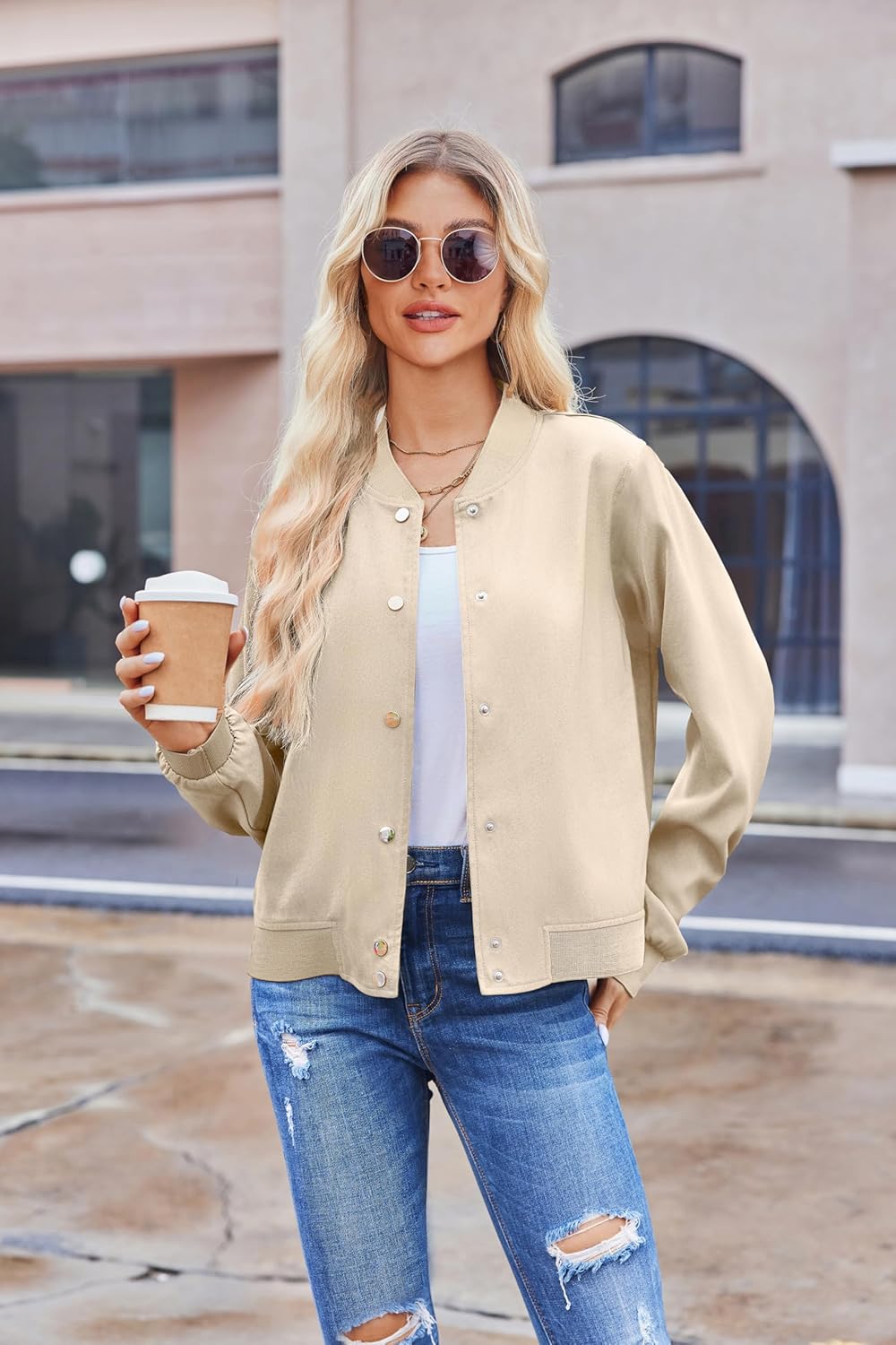 Zeagoo Bomber Jacket Women Varsity Casual Button Down Lightweight 2025 Fall Fashion Short School Outfits with Pockets