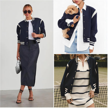 Zeagoo Bomber Jacket Women Varsity Casual Button Down Lightweight 2025 Fall Fashion Short School Outfits with Pockets