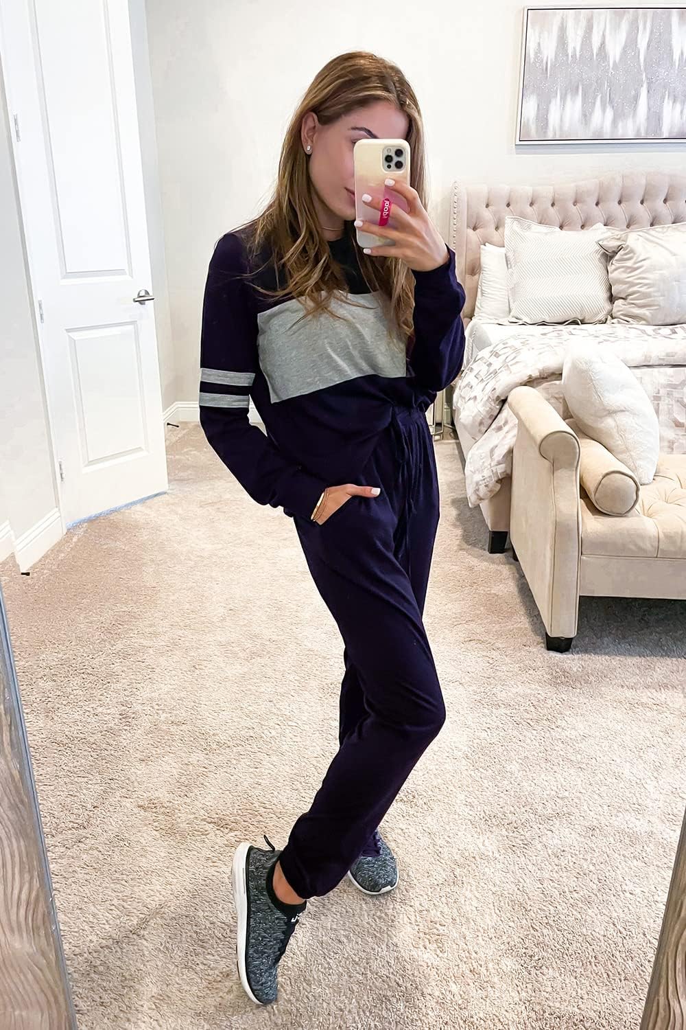 PRETTYGARDEN Women's Color Block 2 Piece 2025 Fall Tracksuit Crewneck Long Sleeve Tops Long Sweatpants Outfits Lounge Sets