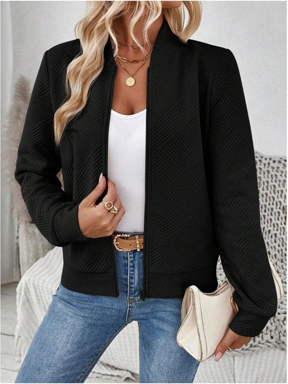 Verdusa Women's Zip Up Textured Lightweight Bomber Jacket Casual Long Sleeve Outerwear