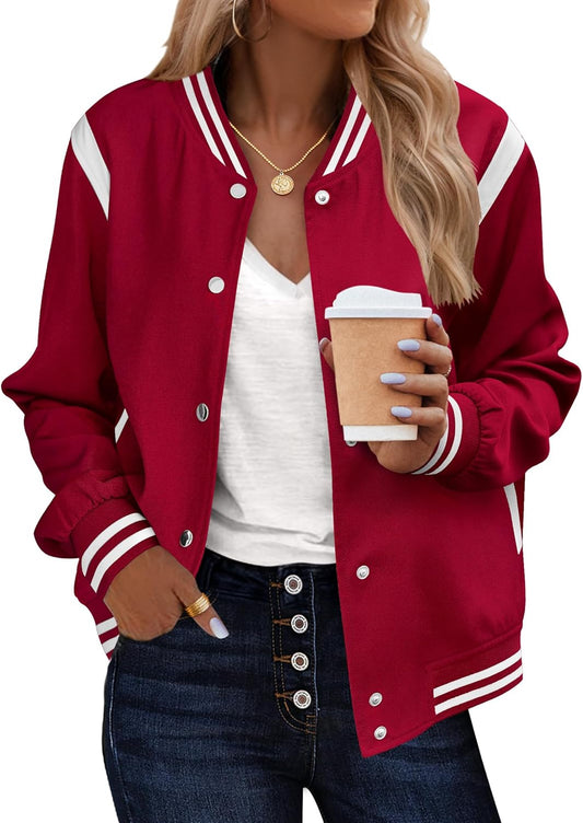 Zeagoo Bomber Jacket Women Varsity Casual Button Down Lightweight 2025 Fall Fashion Short School Outfits with Pockets
