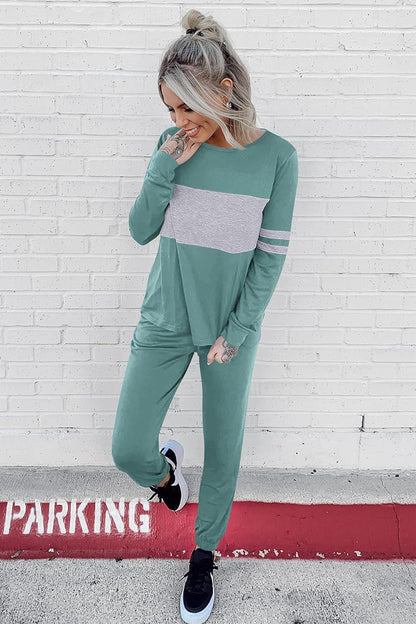 PRETTYGARDEN Women's Color Block 2 Piece 2025 Fall Tracksuit Crewneck Long Sleeve Tops Long Sweatpants Outfits Lounge Sets