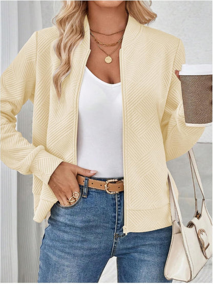 Verdusa Women's Zip Up Textured Lightweight Bomber Jacket Casual Long Sleeve Outerwear